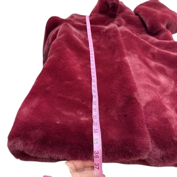 MNG Mango Faux Fur Coat Size S Burgundy - Picture 11 of 12